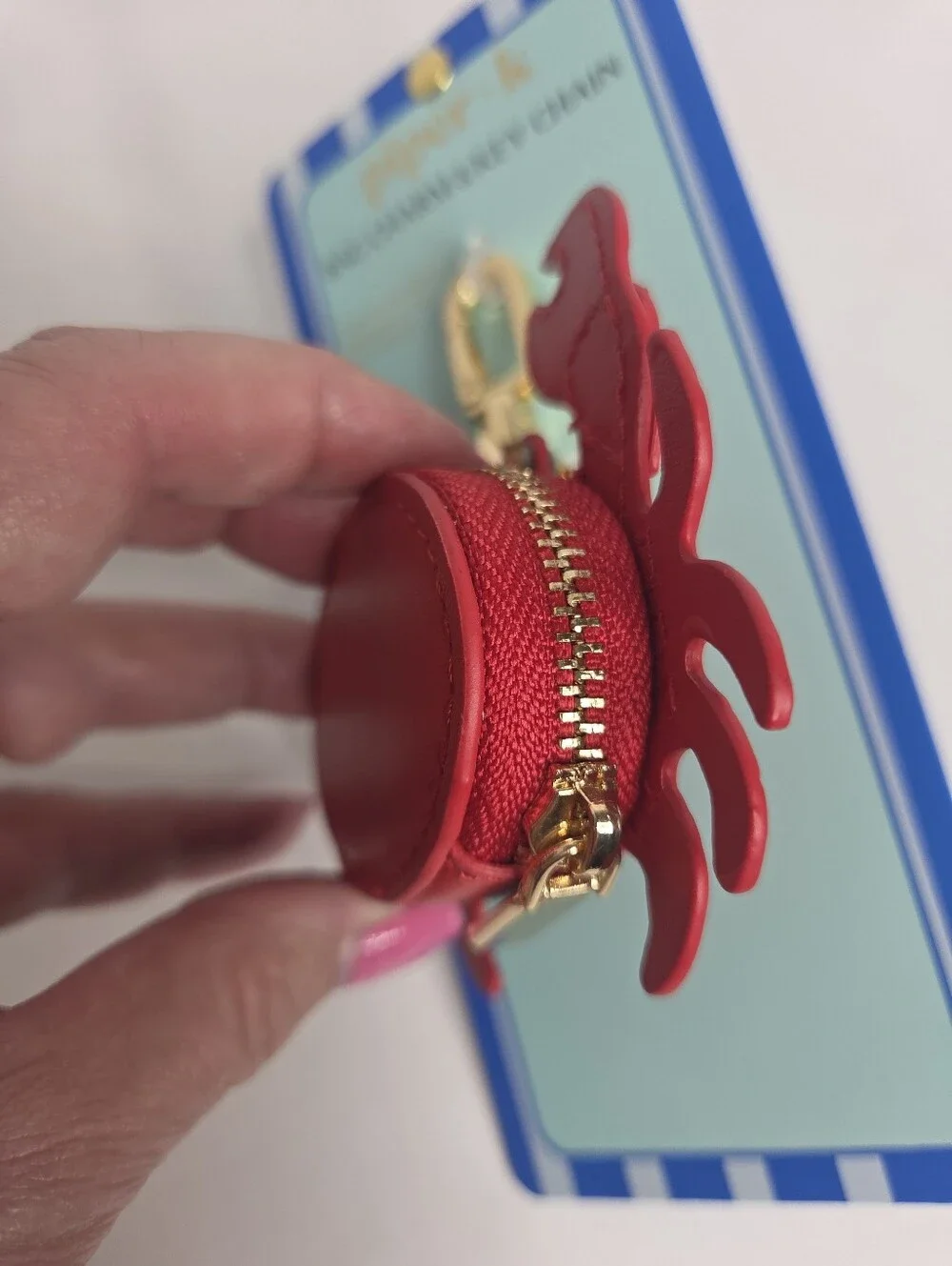 Piper K Red Crab Zip Coin Bag Charm & Key Chain NEW